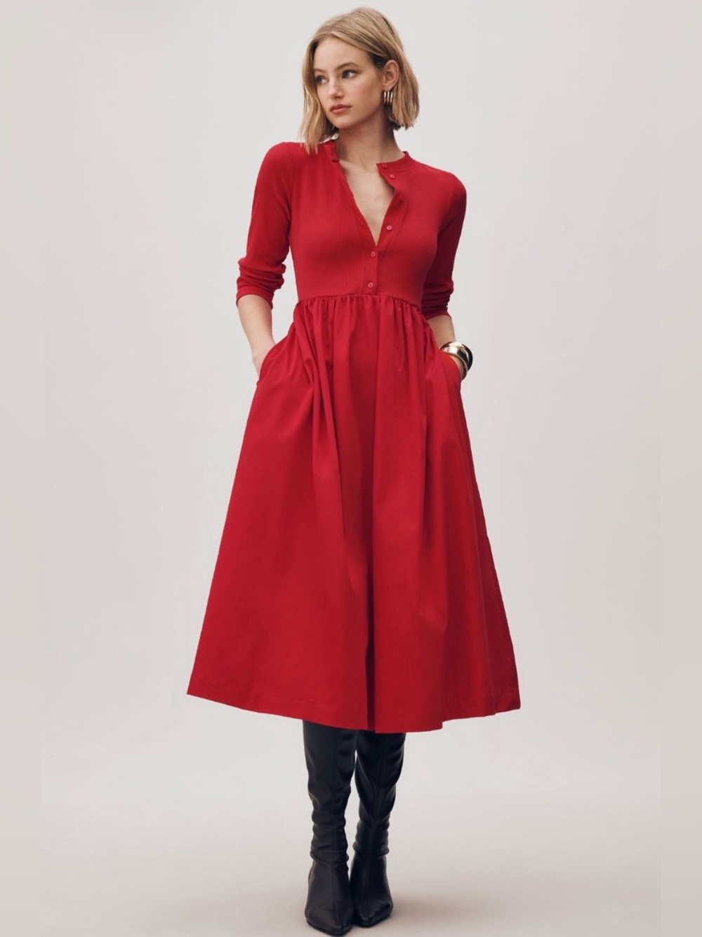 Anthropologie Maeve Long-Sleeve Red Twofer Cardigan Midi Dress Medium NWT